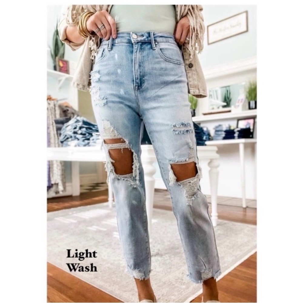 RISEN Ripped Straight Leg Crop Jeans - Picture 4 of 8